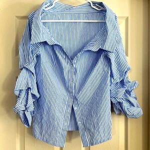 Off the shoulder - puffed and scrunched sleeve dress shirt